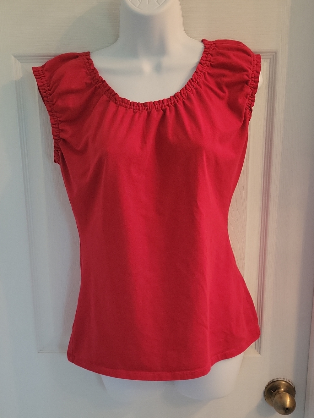 LOFT Red Ruffle Sleeve Scoop Neck Tank